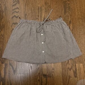 Zara Gingham Button-Front Mini Skirt - Brown & White